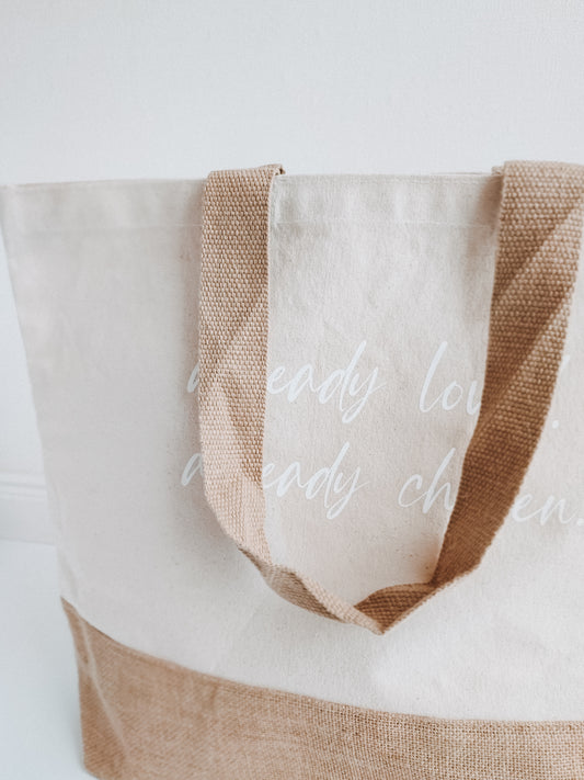 Baumwoll-Jutetasche 'already loved. already chosen '